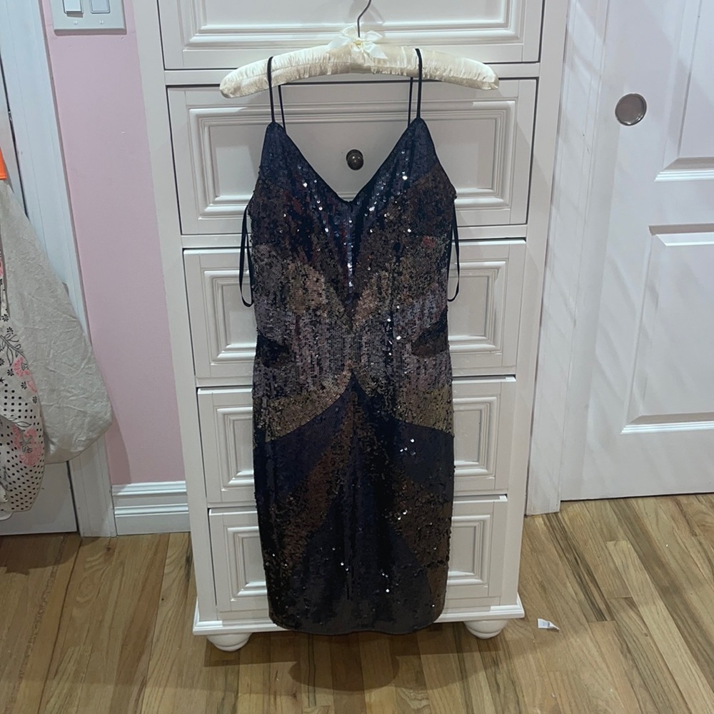 Aidan Mattox sequin (blue, black, silver) dress